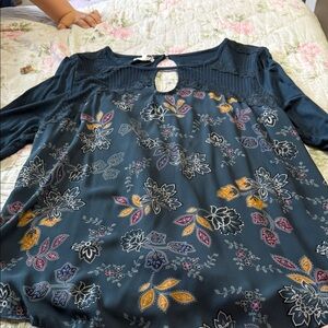 Maurices Navy Floral Mix Print Blouse